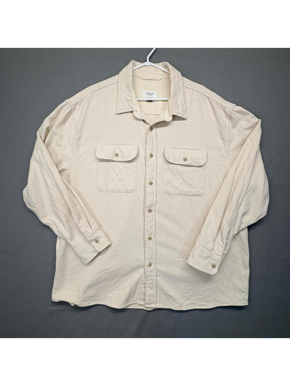 American Eagle Cream 100% Cotton Heavy Flannel Cotton Shirt XXL